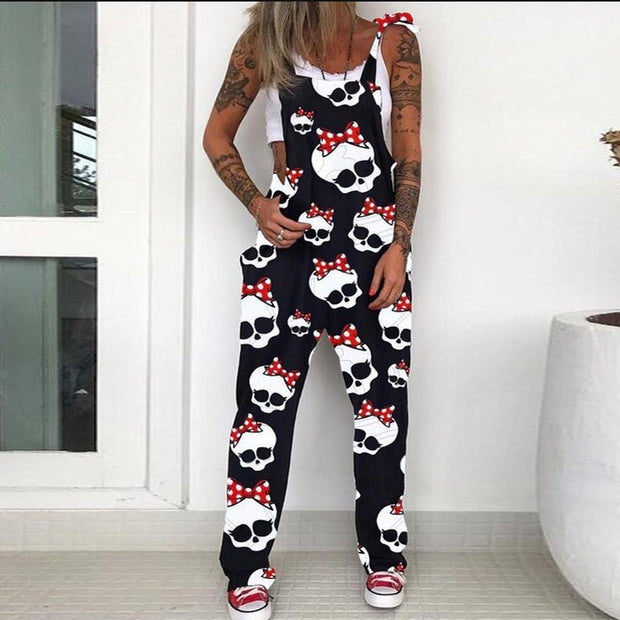 Street Fashion Skull Print Overalls Women