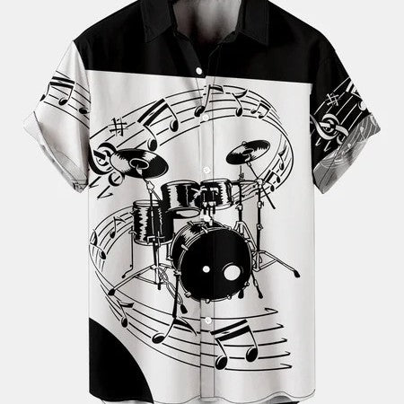 Mens Music Drum Splicing Casual Shirt