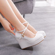 Crystal Queen White Platform Wedges Pumps Women