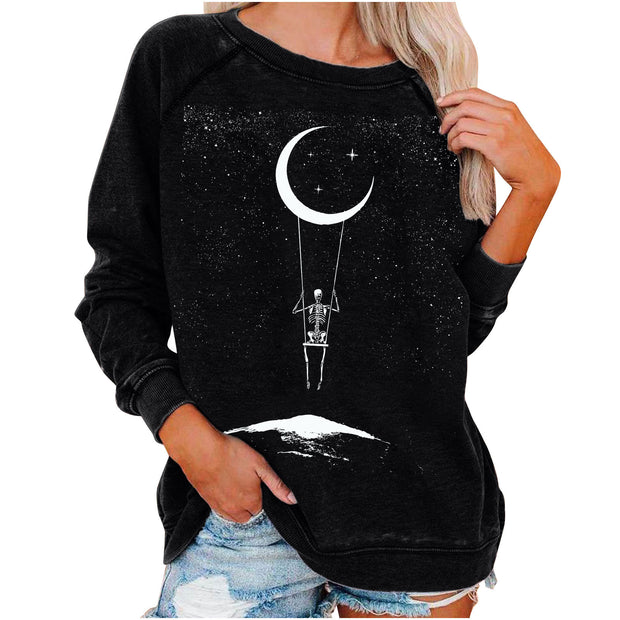 Halloween Skull Funky Print Sweatshirt For Women