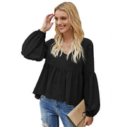 Women's top stitching puff sleeve chiffon shirt women