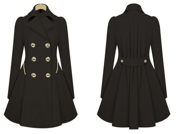 Fold Over Collar  Double Breasted  Plain Coats