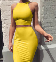 ANJAMANOR Crop Top and Skirt Two Pieces Dress Set Yellow Club Summer Outfit Sexy Clothes for Women Matching Sets D53-BD21