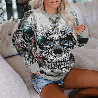 Women's Long Sleeve Skull Print Sweatshirt