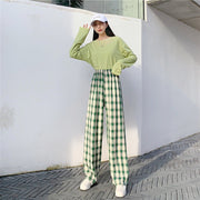 Plaid Wide Leg Pants Women Casual Pants