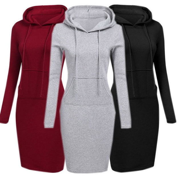 Autumn Winter Women Hoodies Sweatshirts Long-sleeved Dress