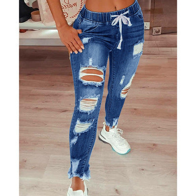 Thin Women's Jeans Trousers With Ripped Holes