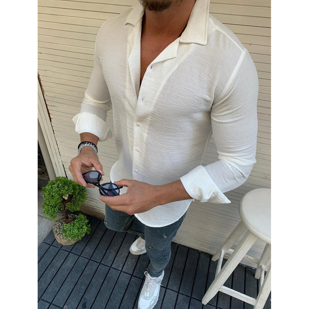 Mens Sexy Linen Shirts Long Sleeve Business dress Shirt Tops