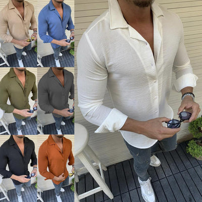 Mens Sexy Linen Shirts Long Sleeve Business dress Shirt Tops