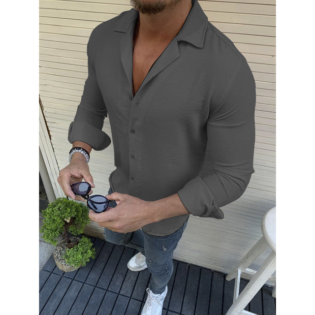 Mens Sexy Linen Shirts Long Sleeve Business dress Shirt Tops