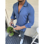 Mens Sexy Linen Shirts Long Sleeve Business dress Shirt Tops