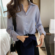 Spring Women's Korean Style New Casual Student Shirt Bottoming Shirt Fashion Loose Long-Sleeved Vertical Striped Shirt