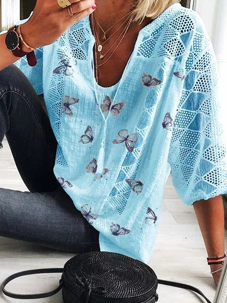 Printed Shirt Women's V-neck Blouse