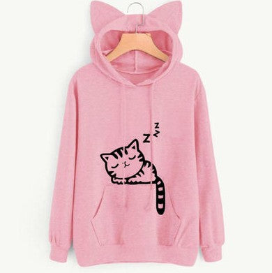 Female Women Casual Hoodies Sweatshirt Long Sleeve Hoody Cute Ears Printed Hoodies Tracksuit outerwear Sweatshirt