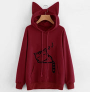 Female Women Casual Hoodies Sweatshirt Long Sleeve Hoody Cute Ears Printed Hoodies Tracksuit outerwear Sweatshirt