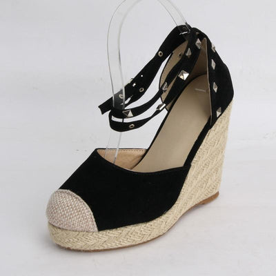 Womens Pumps Shoes Espadrilles Wedges Platform Ankle Buckle Rivet