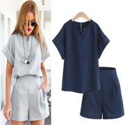 Suit-Set Short Short-Sleeve-Sets Office Trytree Female Plus-Size Casual Women Summer