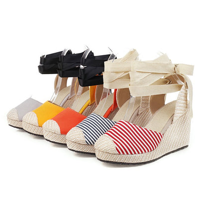 New Women'S Shoes Wedge High-Heeled Straw Single Shoes