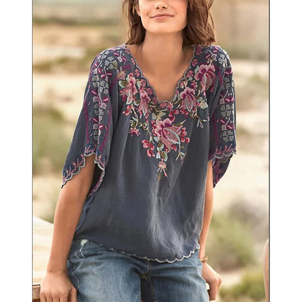 New Women's Embroidered Pullover Loose Casual Shirt Women