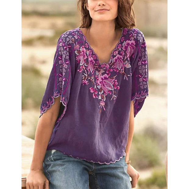 New Women's Embroidered Pullover Loose Casual Shirt Women