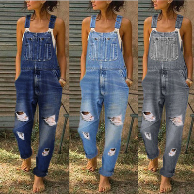 Ladies' Denim Overalls With Holes And Thinner Women's Overalls With Trousers