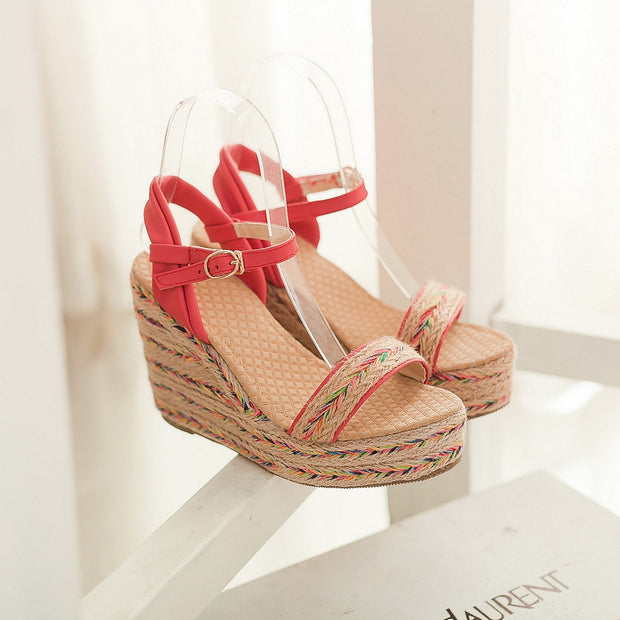 Straw Wedge Sandals, Women's Bohemian Size Sandals, Ethnic Style Women's Shoes