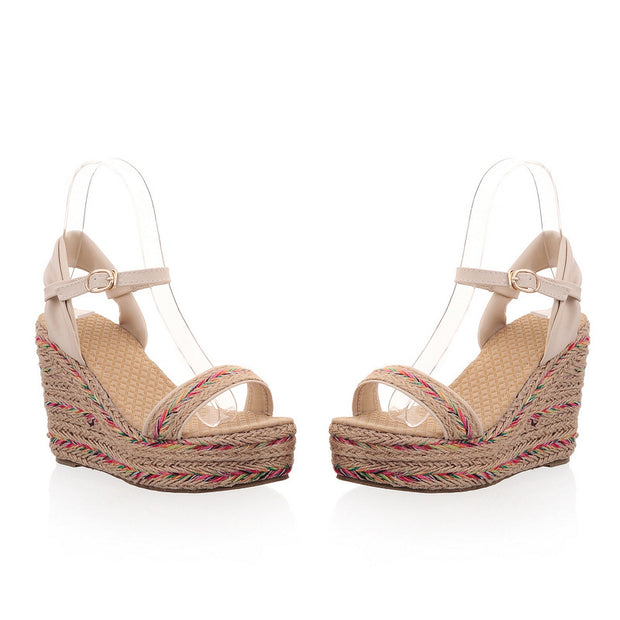 Straw Wedge Sandals, Women's Bohemian Size Sandals, Ethnic Style Women's Shoes