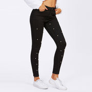 Women's spring black pearl jeans