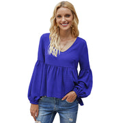 Women's top stitching puff sleeve chiffon shirt women