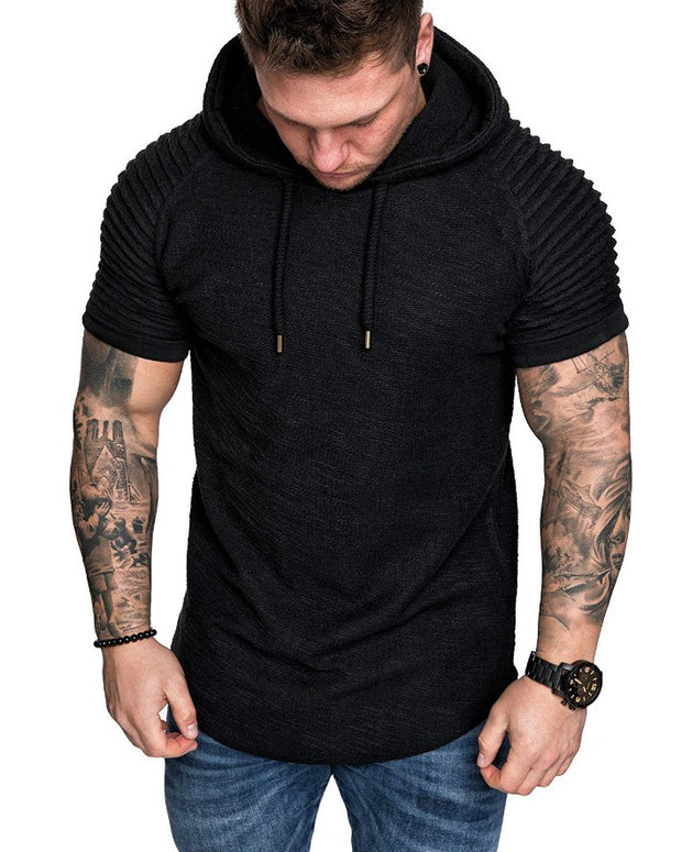 Pleated raglan sleeves men's sweater