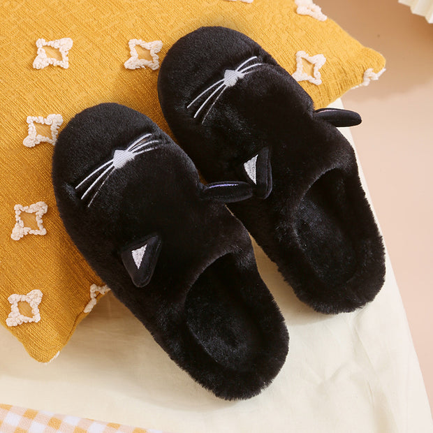 Winter New Coral Velvet Slippers Cartoon Cat Cotton Slippers Home Cotton Shoes Warm Slipper