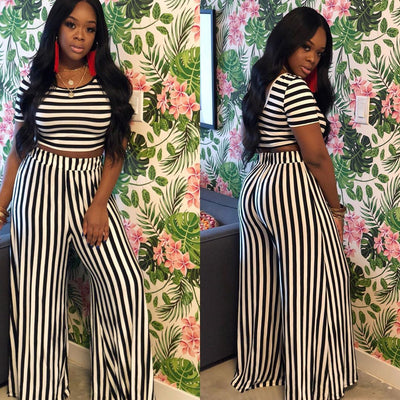 Women's Colorful Casual Stripe Two Piece Set