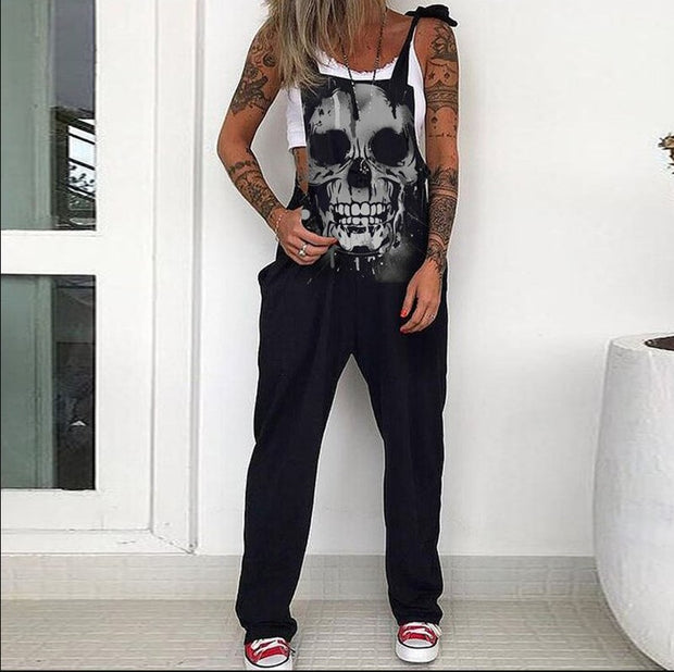 Street Fashion Skull Print Overalls Women