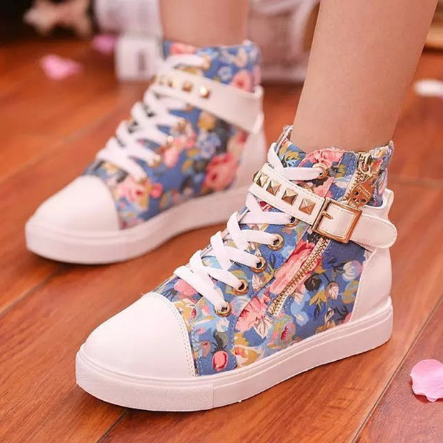 High-top canvas shoes women's flat casual shoes