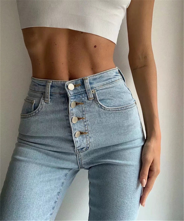 Single breasted jeans women's feet