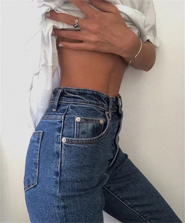 Single breasted jeans women's feet