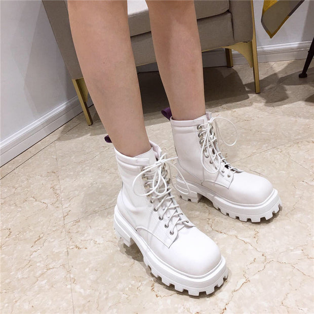 Platform Martin lace-up mid-heel short boots women's boots