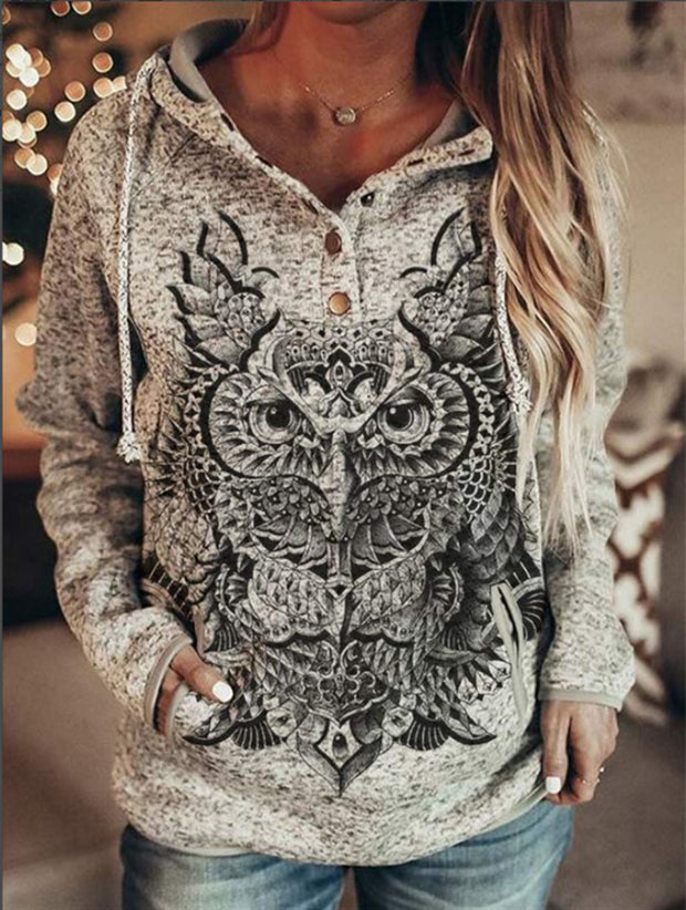 Women's Animal Wolf Print Casual Hoodie