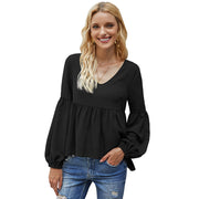 Women's top stitching puff sleeve chiffon shirt women