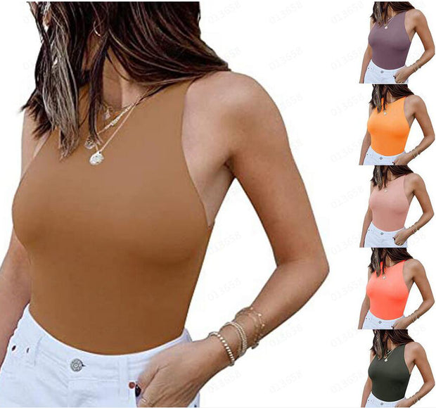 ReoRia Womens Sexy Sleeveless Racer Back Halter Neck Bodysuit Tank Tops