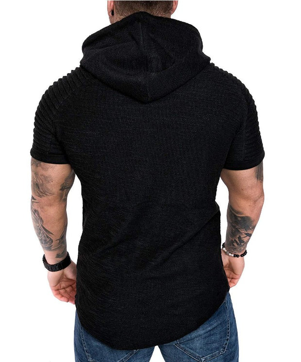 Pleated raglan sleeves men's sweater