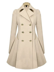 Fold Over Collar  Double Breasted  Plain Coats