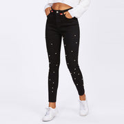 Women's spring black pearl jeans