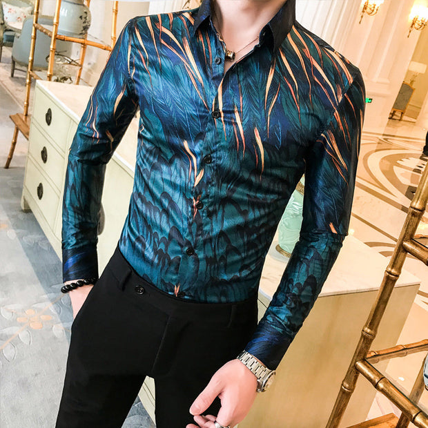 Social youth guy flower shirt casual shirt men