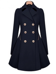 Fold Over Collar  Double Breasted  Plain Coats