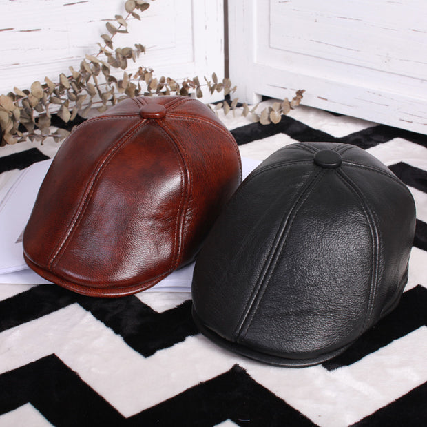 Leather beret thin ladies hat