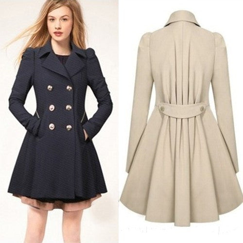 Fold Over Collar  Double Breasted  Plain Coats