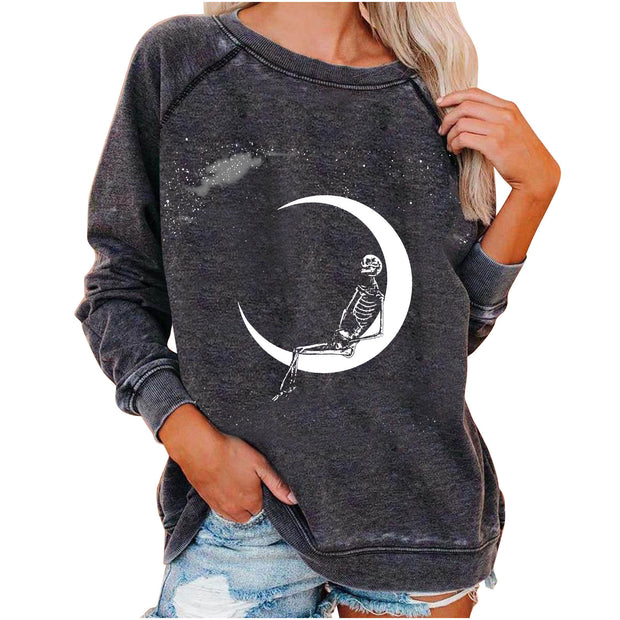 Halloween Skull Funky Print Sweatshirt For Women