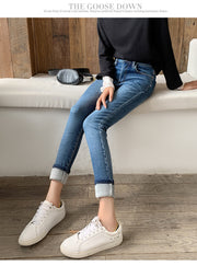 Women's plush casual skinny high-waist jeans