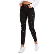 Women's spring black pearl jeans